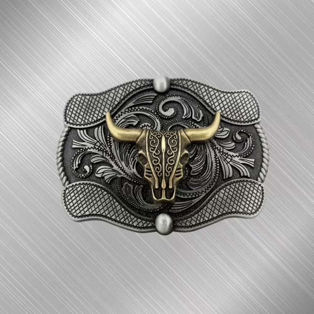 Western Longhorn Bull Skull Belt Buckle Antique Silver Gold Tone Cowboy
